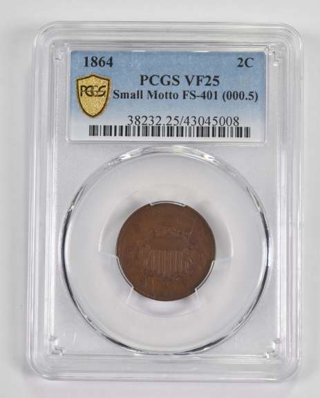 VF25 1864 Two-Cent Piece - Small Motto - FS-401 (000.5) - Graded PCGS
