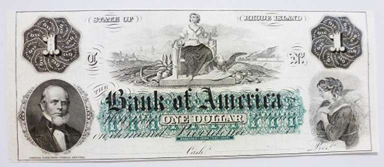 Superb Crisp 1800's $1 Note Bank Of America Rhode Island !