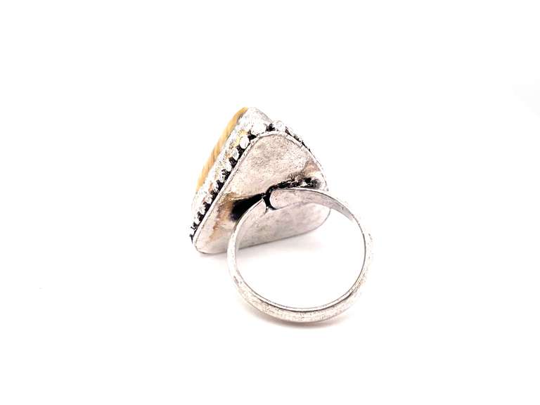 Triangular Bumble Bee Jasper Ring in Tibetan Silver Beaded Design