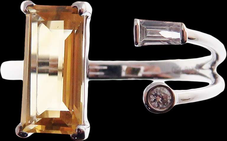 Radical Citrine and Diamond 18k White Gold Ring