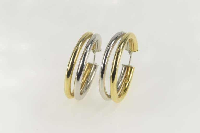 14K Yellow Gold Two Tone 32.6mm Doubled Hollow Hoop Earrings