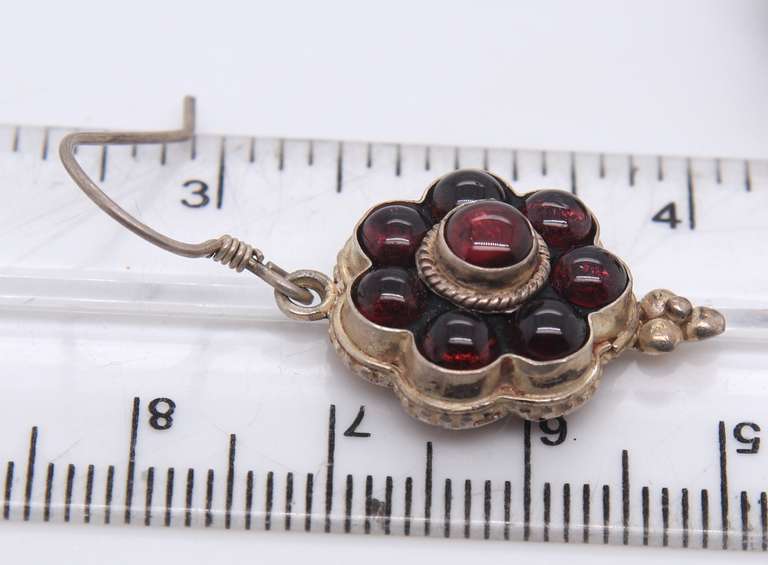 Vintage Sterling Silver Garnet Flower Style Dangle Earrings