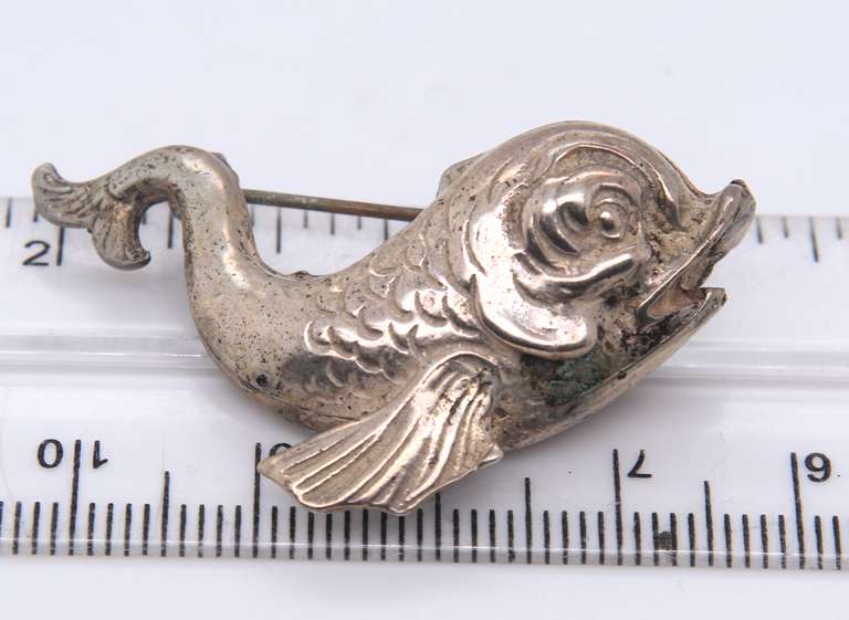 Vintage Sterling Silver Fish Brooch