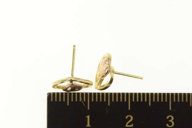 14K Yellow Gold Two Tone Heart Love Symbol Stud Earrings