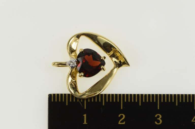 14K Yellow Gold Heart Garnet Diamond Accent Love Symbol Pendant