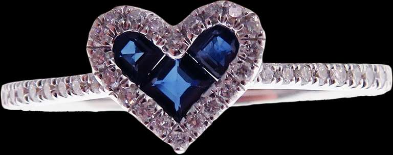 Romantic Ice Blue Sapphire Heart Ring with Diamond Crusted 18k White Gold