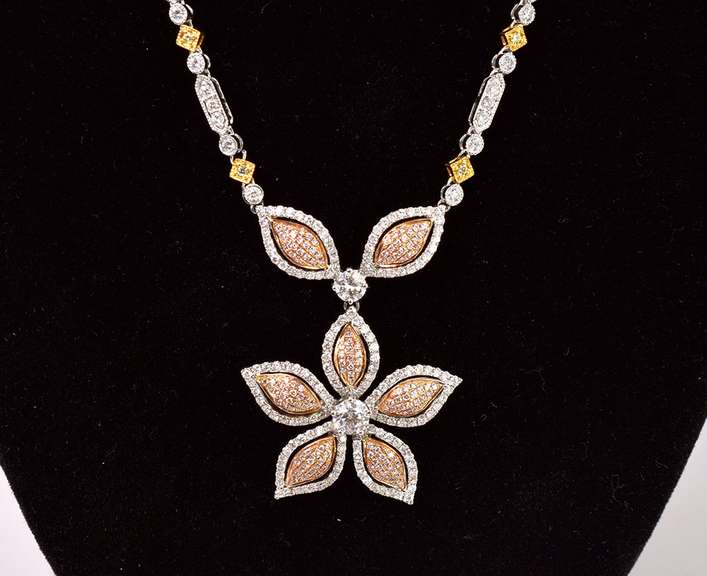 Fantastic Diamond Flower Pendant in 18K Tri-Color Gold
