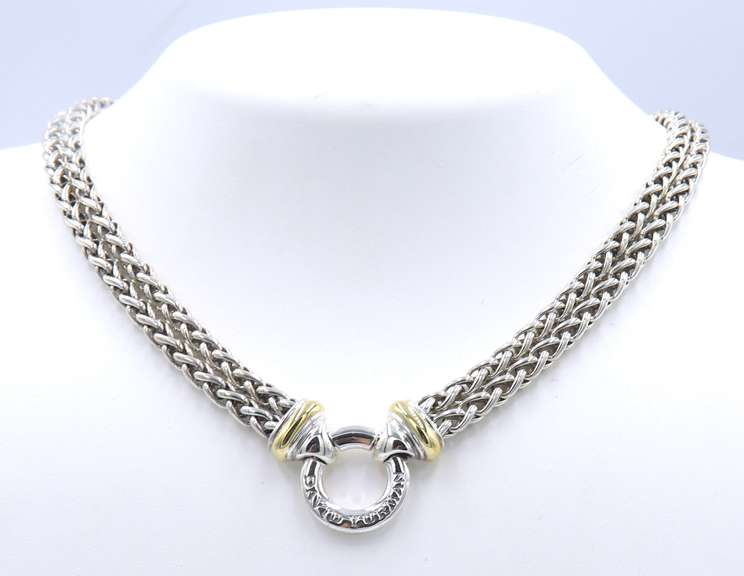 David Yurman 2 Tone Double Wheat Row Chain Necklace