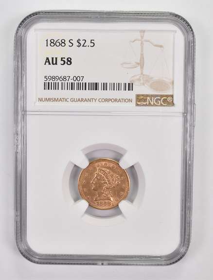 AU58 1868-S $2.50 Liberty Head Gold Quarter Eagle - Graded NGC