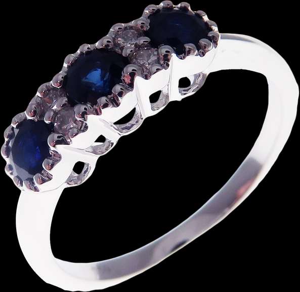 Gorgeous Sapphire Triple Set 18k White Gold Ring bordered with Diamonds