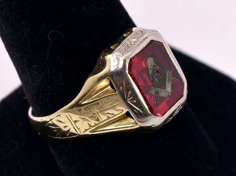 Marvelous Masonic Ruby Ring in Yellow Gold