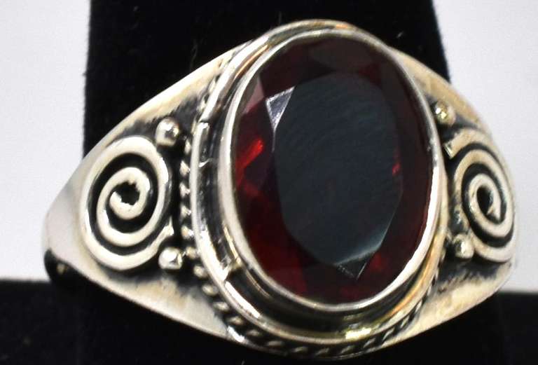 Silver Ring With Solitaire Red CZ