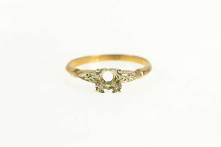 14K Yellow Gold 4.0mm Setting Vintage NOS 1950's Engagement Ring