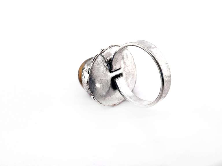 Petite Tiger's Eye in Ornate Floral Energy Design Tibetan Silver Ring