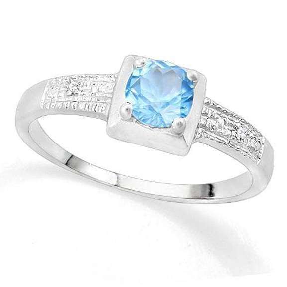 SUPERB ! 3/5 BABY SWISS BLUE TOPAZ & DIAMOND 925 STERLING SILVER RING