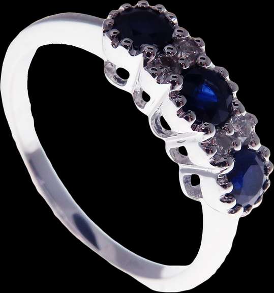 Gorgeous Sapphire Triple Set 18k White Gold Ring bordered with Diamonds