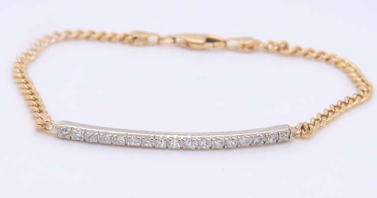 Handsome 2 Tone Gold Diamond Pave Bar Bracelet
