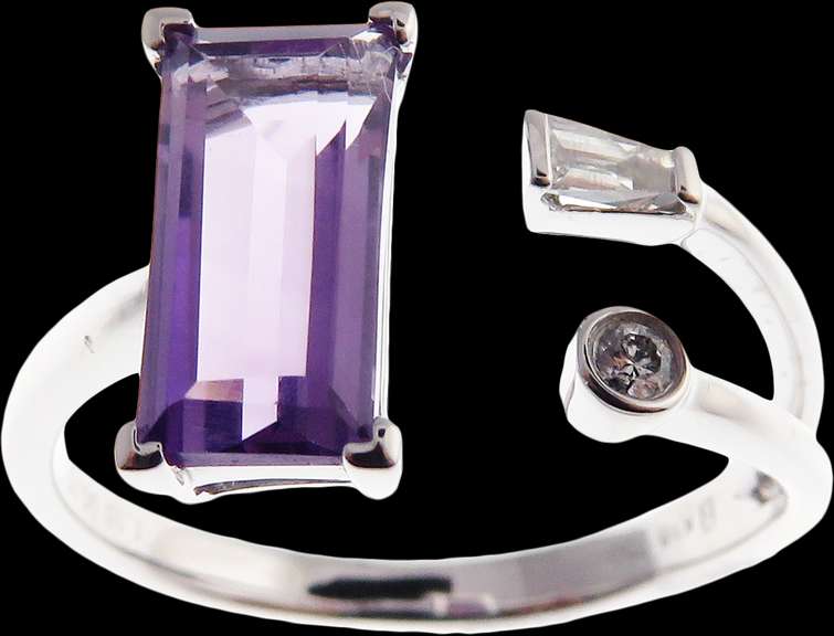 Radical Amethyst and Diamond 18k White Gold Ring