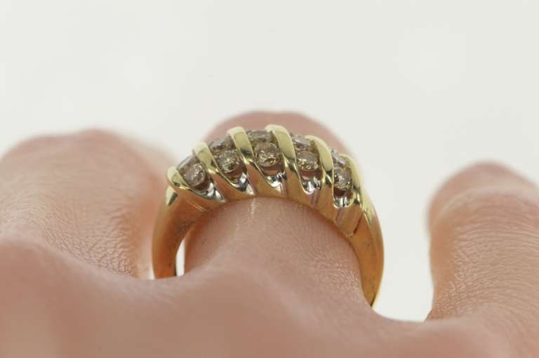 10K Yellow Gold 0.90 Ctw Fancy Diamond Striped Statement Band Ring