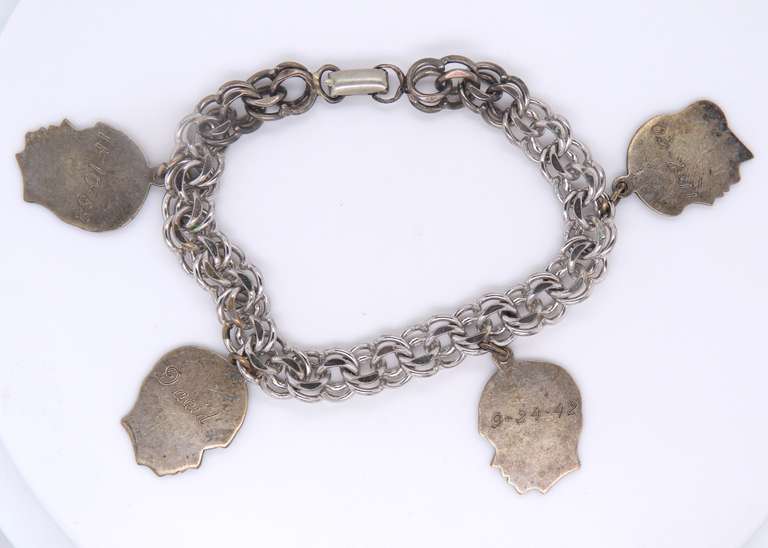 Vintage Sterling Silver Bracelet w 4 Charms