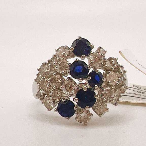 14kt Gold, Blue Sapphire, & Diamond Cocktail Ring