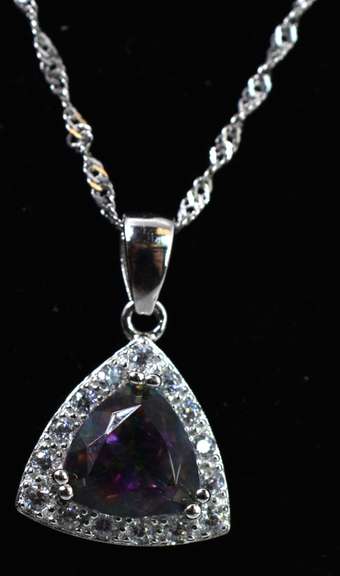 Sterling Silver Necklace With Mystic Quartz And CZs