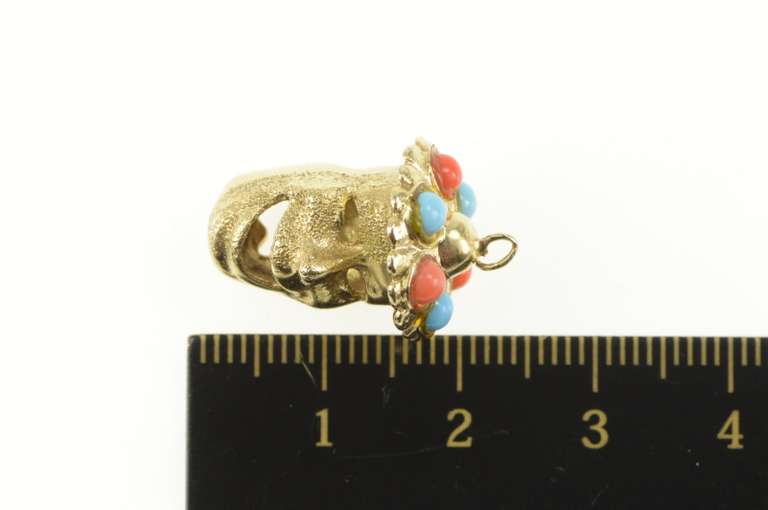 14K Yellow Gold Victorian Drama Comedy Coral Turquoise Charm/Pendant