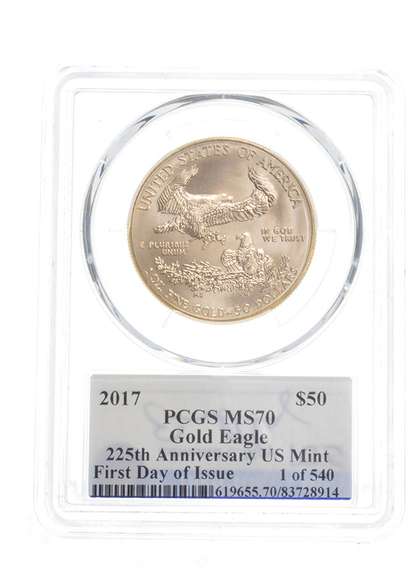 MS70 2017 $50 American Gold Eagle 225th Anniv US Mint - Signed - PCGS