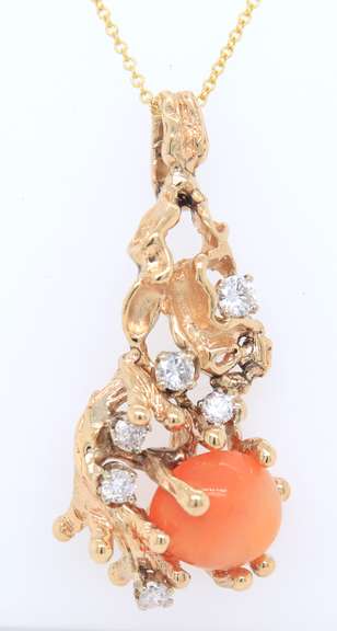 Dreamy Yellow Gold Mexican Fire Opal and Diamond Nugget Pendant on Chain