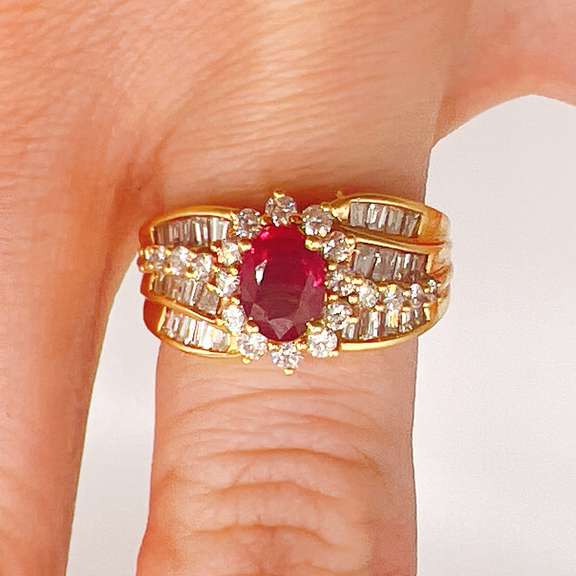 18kt Yellow Gold, Ruby, & Diamond Cocktail Ring