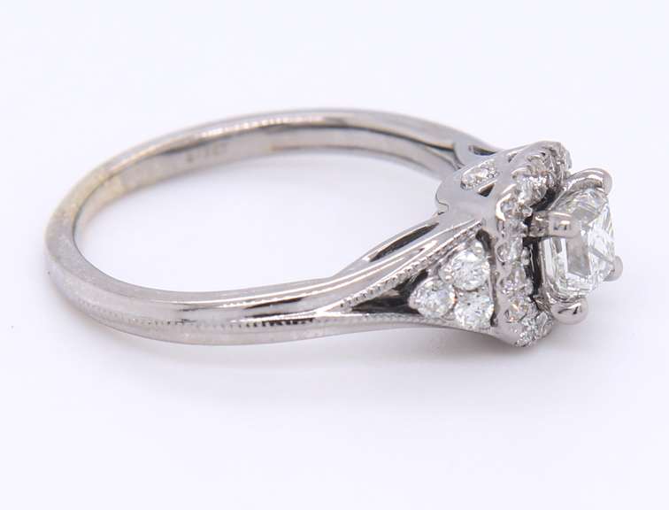Dazzling White Gold Princess Cut Center Diamond Halo Ring