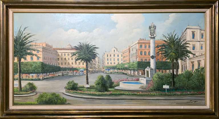 Original Oil on Canvas Plaza Scenery