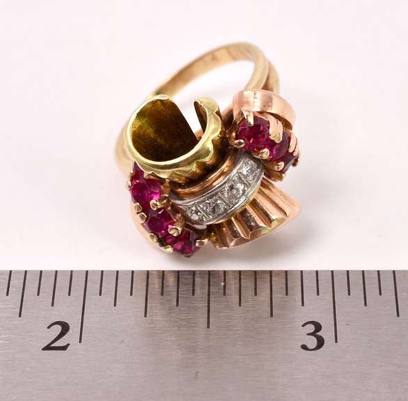 Lovely Ruby and Diamond Ring in 14K Two-Tone Gold