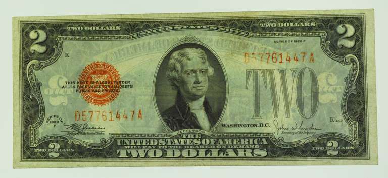 1928-F Red Seal $2 Bill