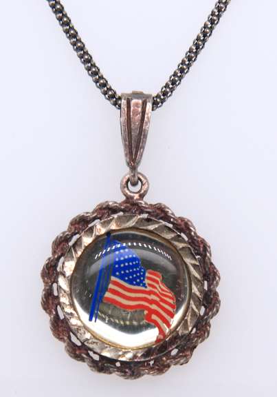 Vintage Sterling Silver American Flag Pendant on Chain