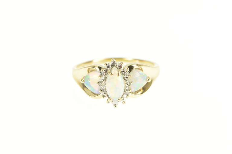 10K Yellow Gold Marquise Syn. Opal Diamond Accent Statement Ring