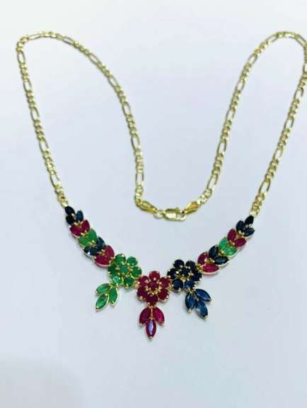 14kt Solid Yellow Gold, Ruby, Emerald, & Blue Sapphire Necklace