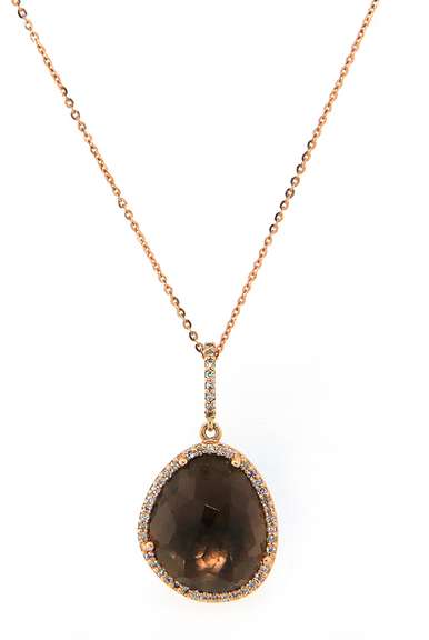 Attractive Smokey Topaz and Diamond Frame Pendant on Chain Necklace