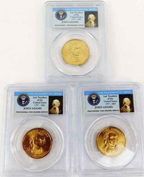 3 John Adams 2007-P 1st Day Issue Dollar Coins