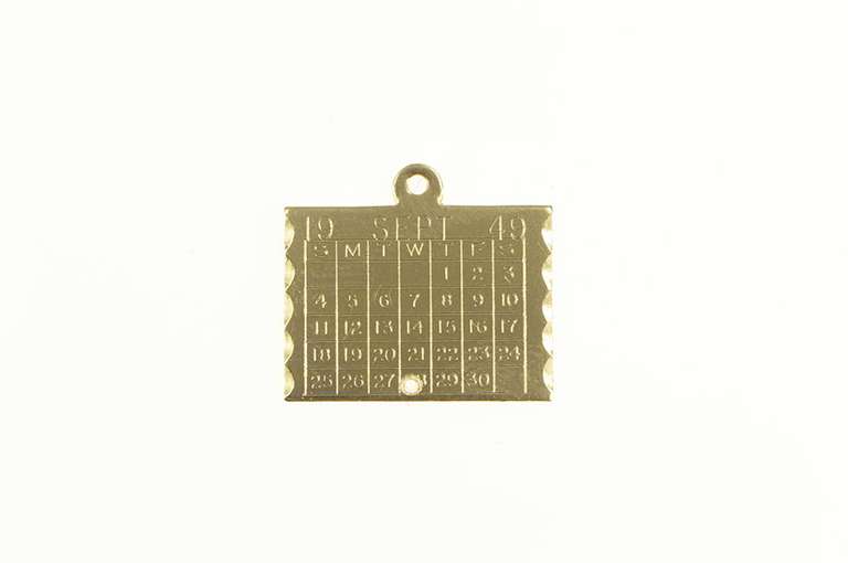 14K Yellow Gold September Retro Date to Remember Charm/Pendant