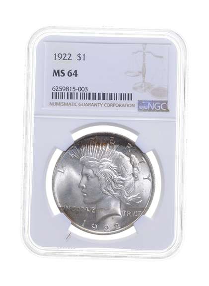 MS64 1922 Peace Silver Dollar - Graded NGC