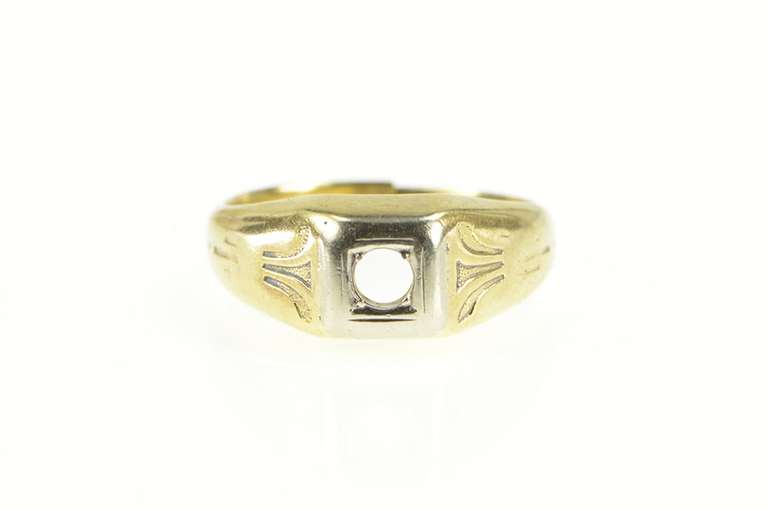 14K Yellow Gold 3.75mm Art Deco Etched Men's Wedding Setting Ring