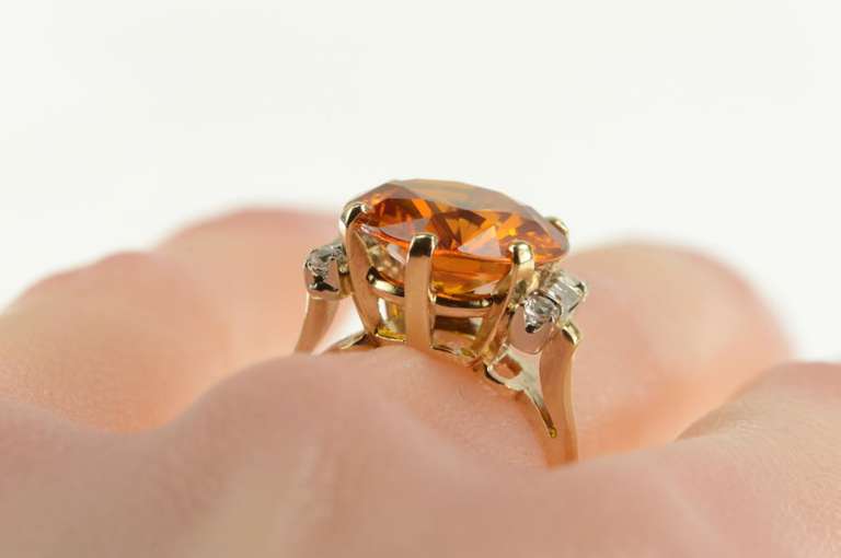 14K Yellow Gold Retro Round Syn. Citrine CZ Ornate Cocktail Ring