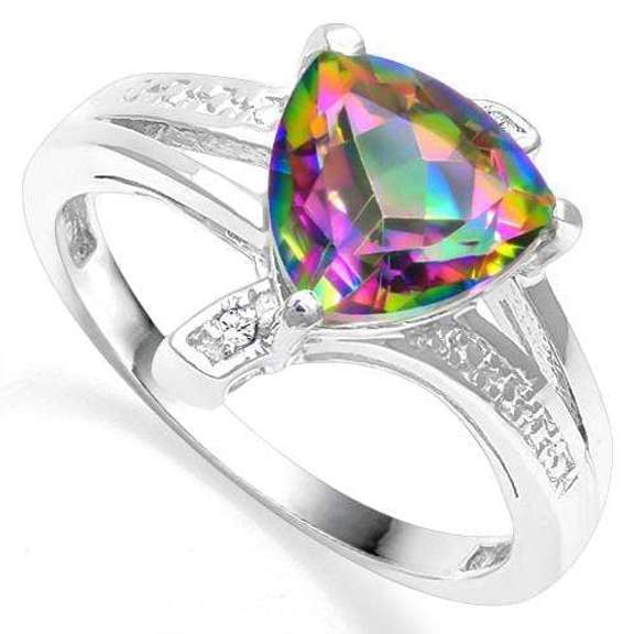 925 STERLING SILVER 1.76 CT MYSTIC GEMSTONE & DIAMOND COCKTAIL RING