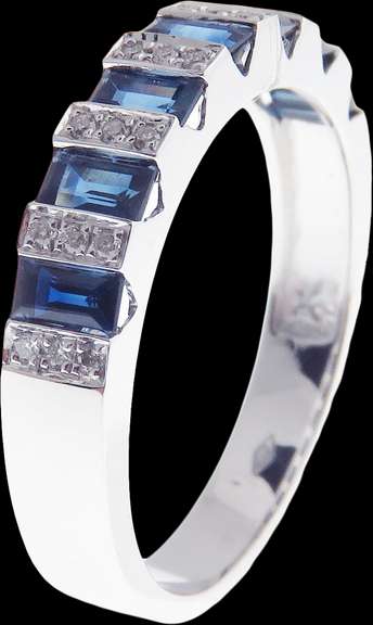 Gleaming Sapphire and Diamond Bordered 18k White Gold Ring