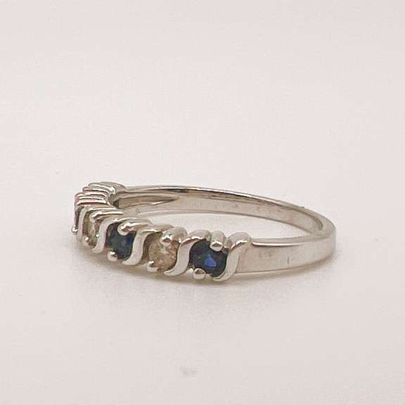 14kt Gold, Blue Sapphire, & Diamond Band Ring