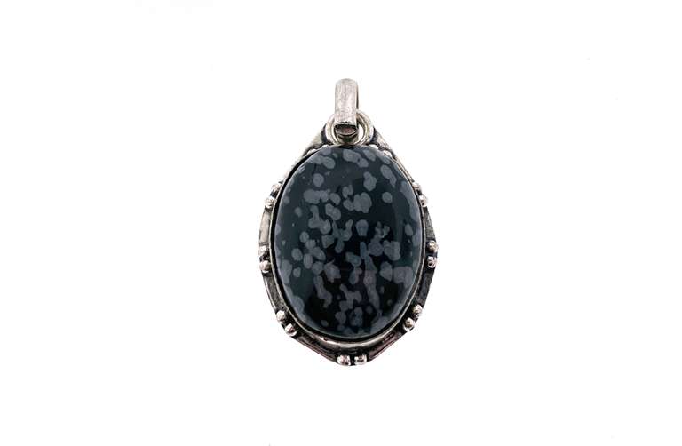Large & Beautiful Snowflake Obsidian in Tibetan Beaded Silver Pendant