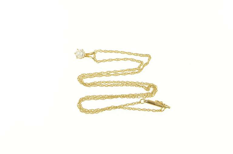 14K Yellow Gold 0.46 Ct Diamond Solitaire Twist Rope Chain Necklace