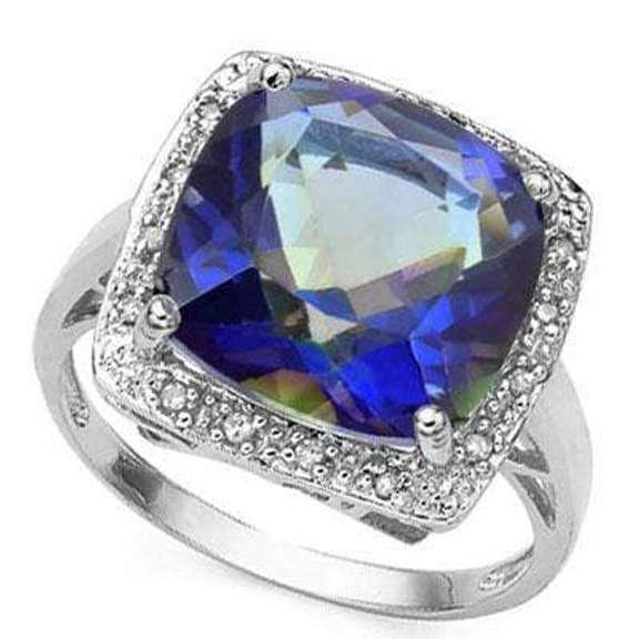 6.84 CT BLUE MYSTIC GEMSTONE & DIAMOND 925 STERLING SILVER RING