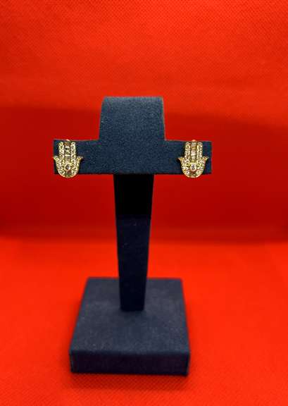 14K YELLOW GOLD HAMSA EARRINGS WITH 0.78 CARAT OF DIAMOND